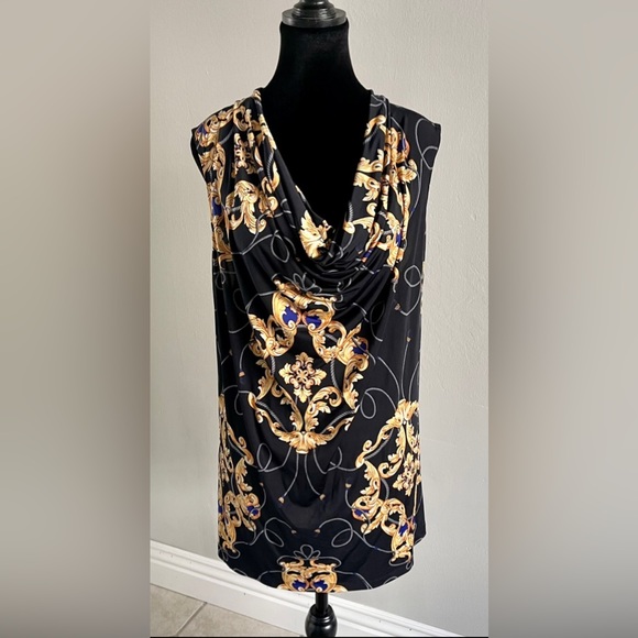 Worthington Plus Cowl Neck Sleeveless Gold Design Blouse - Picture 2 of 6